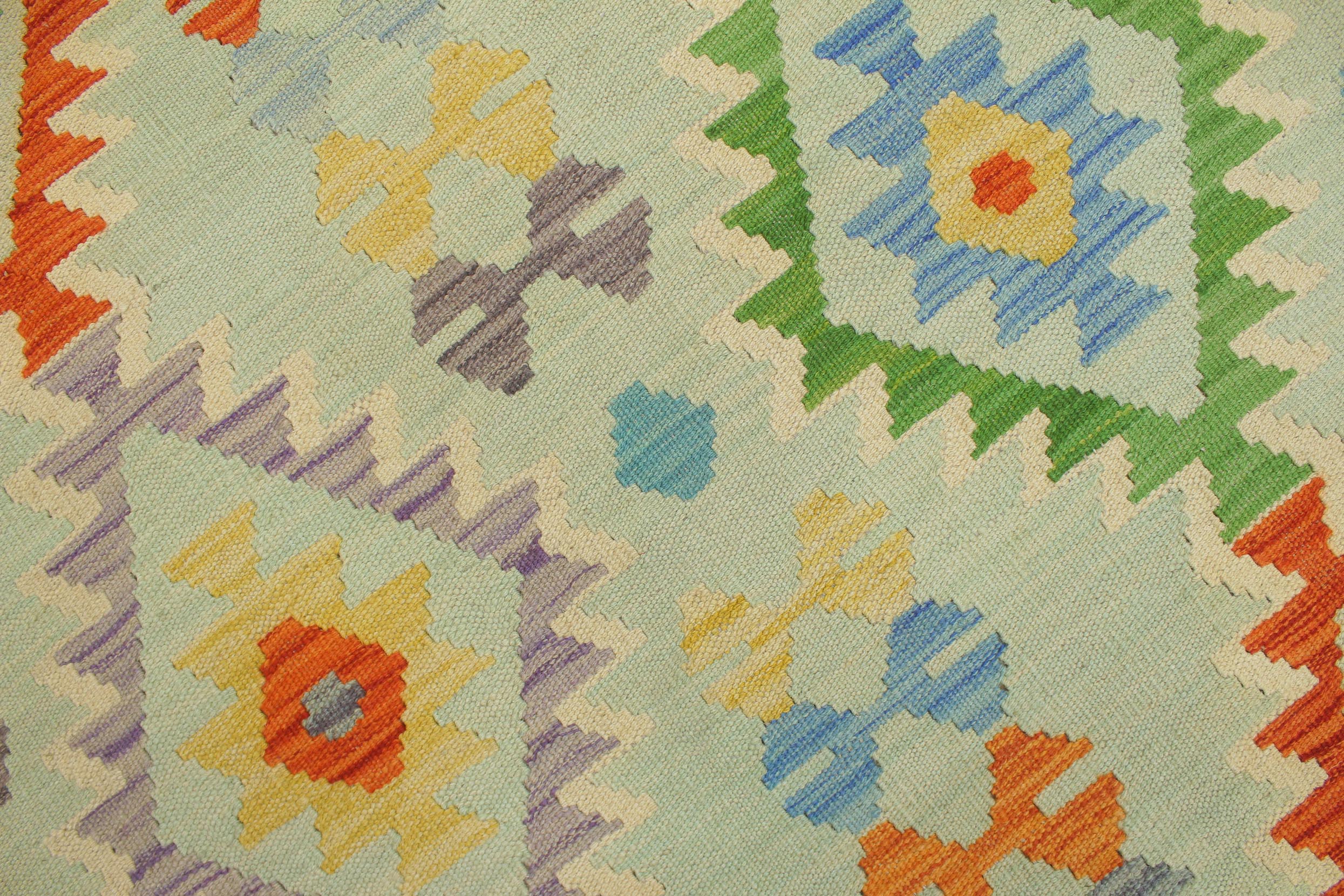 handmade Geometric Kilim Blue Rust Hand-Woven RECTANGLE 100% WOOL area rug 5x6