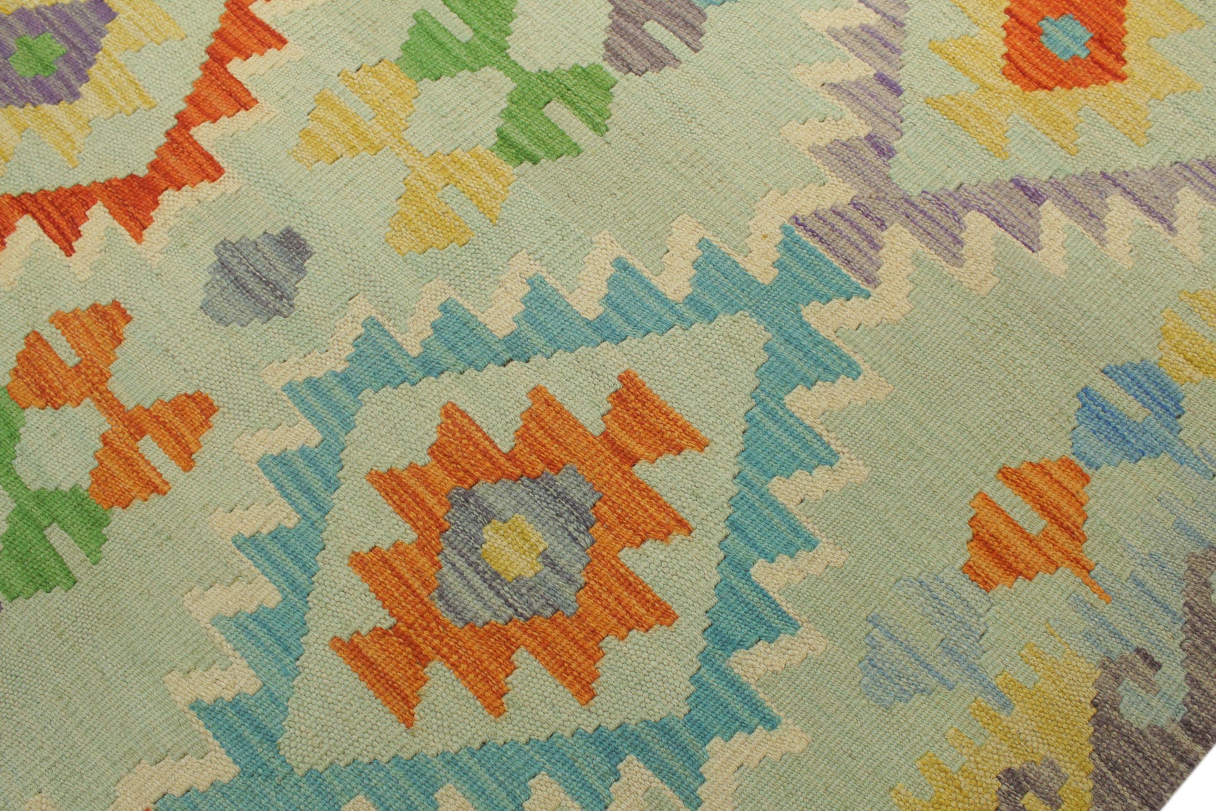 handmade Geometric Kilim Blue Rust Hand-Woven RECTANGLE 100% WOOL area rug 5x6
