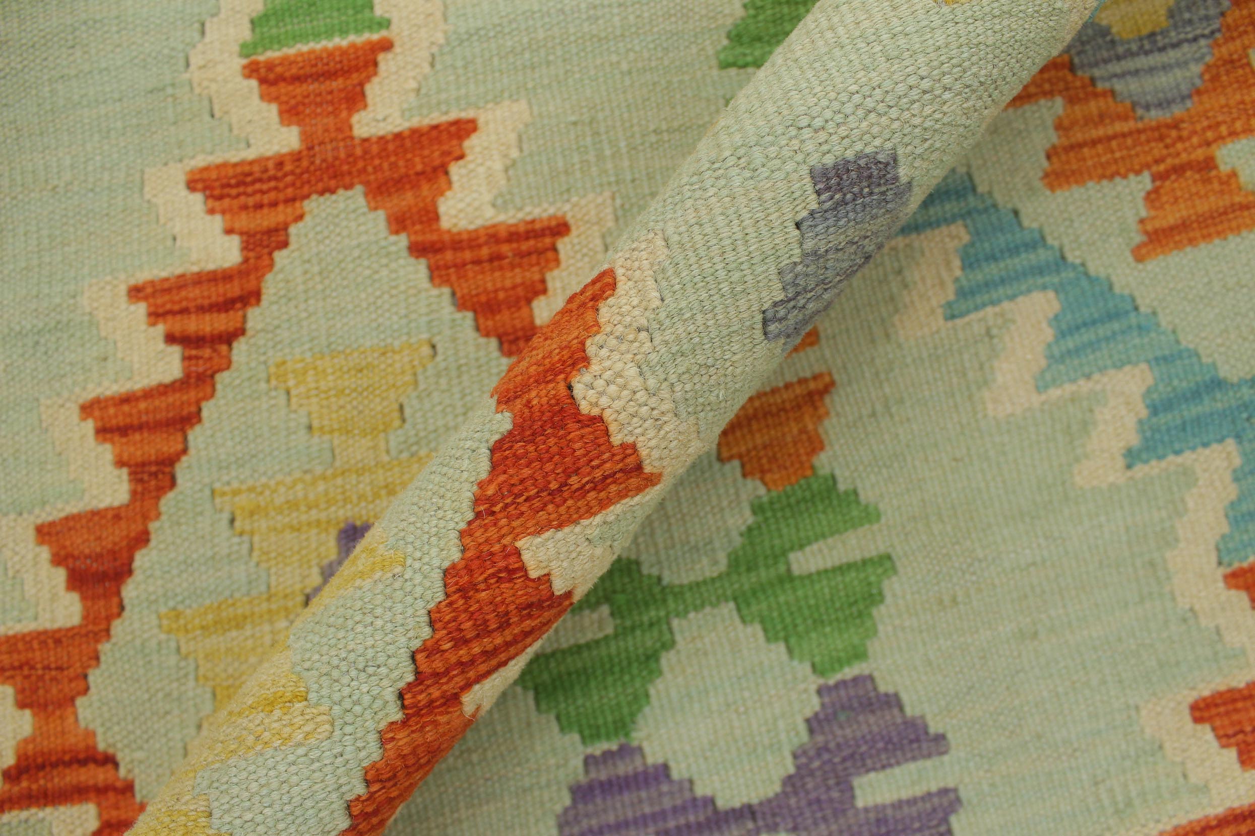 handmade Geometric Kilim Blue Rust Hand-Woven RECTANGLE 100% WOOL area rug 5x6