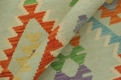 handmade Geometric Kilim Blue Rust Hand-Woven RECTANGLE 100% WOOL area rug 5x6