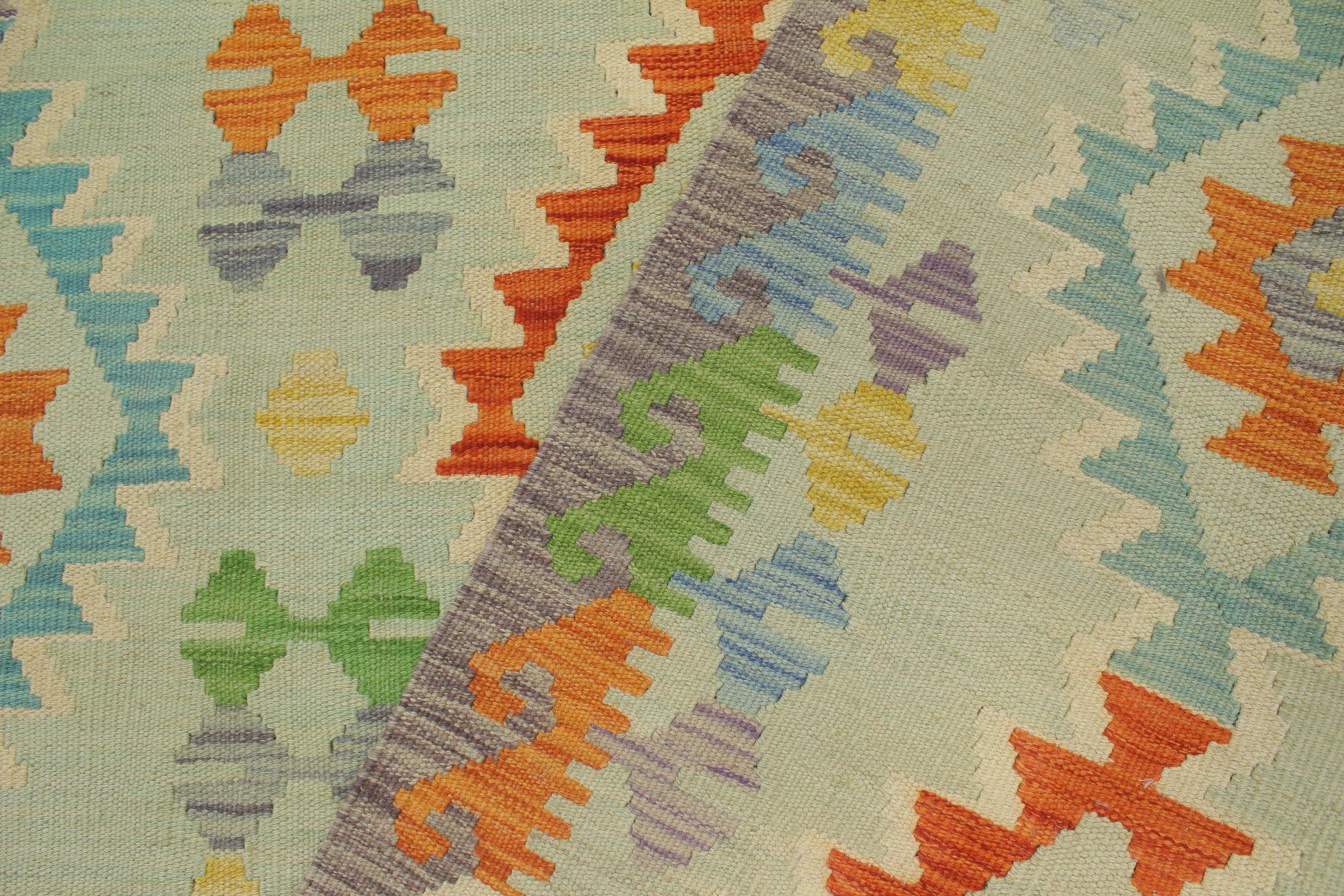 handmade Geometric Kilim Blue Rust Hand-Woven RECTANGLE 100% WOOL area rug 5x6