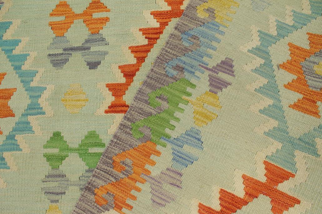 Flat Weave Kilim Antique Navaho Vintage handmade Geometric Kilim Blue Rust Hand-Woven Rectangle 100% Wool Area Rug 5x6 