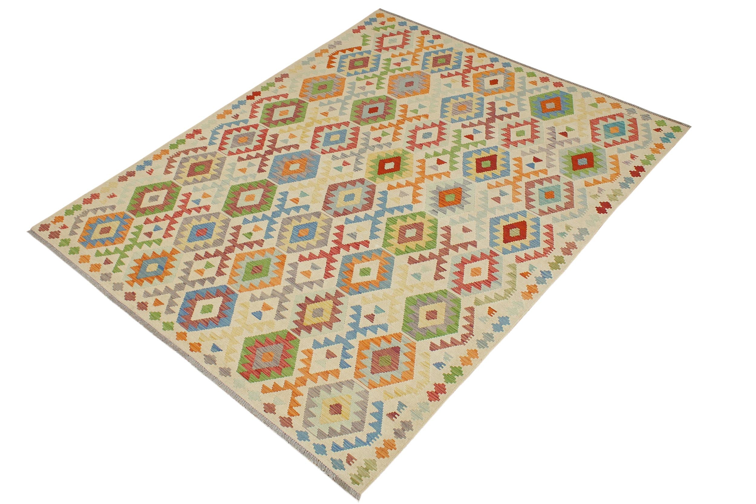 handmade Geometric Kilim Beige Red Hand-Woven RECTANGLE 100% WOOL area rug 7 x 10