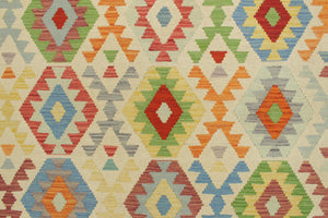 handmade Geometric Kilim Beige Red Hand-Woven RECTANGLE 100% WOOL area rug 7 x 10