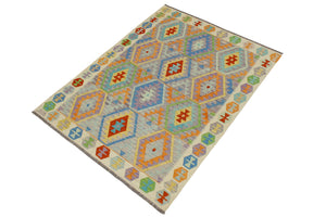 handmade Geometric Kilim Purple Beige Hand-Woven RECTANGLE 100% WOOL area rug 5 x 7