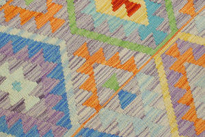 handmade Geometric Kilim Purple Beige Hand-Woven RECTANGLE 100% WOOL area rug 5 x 7