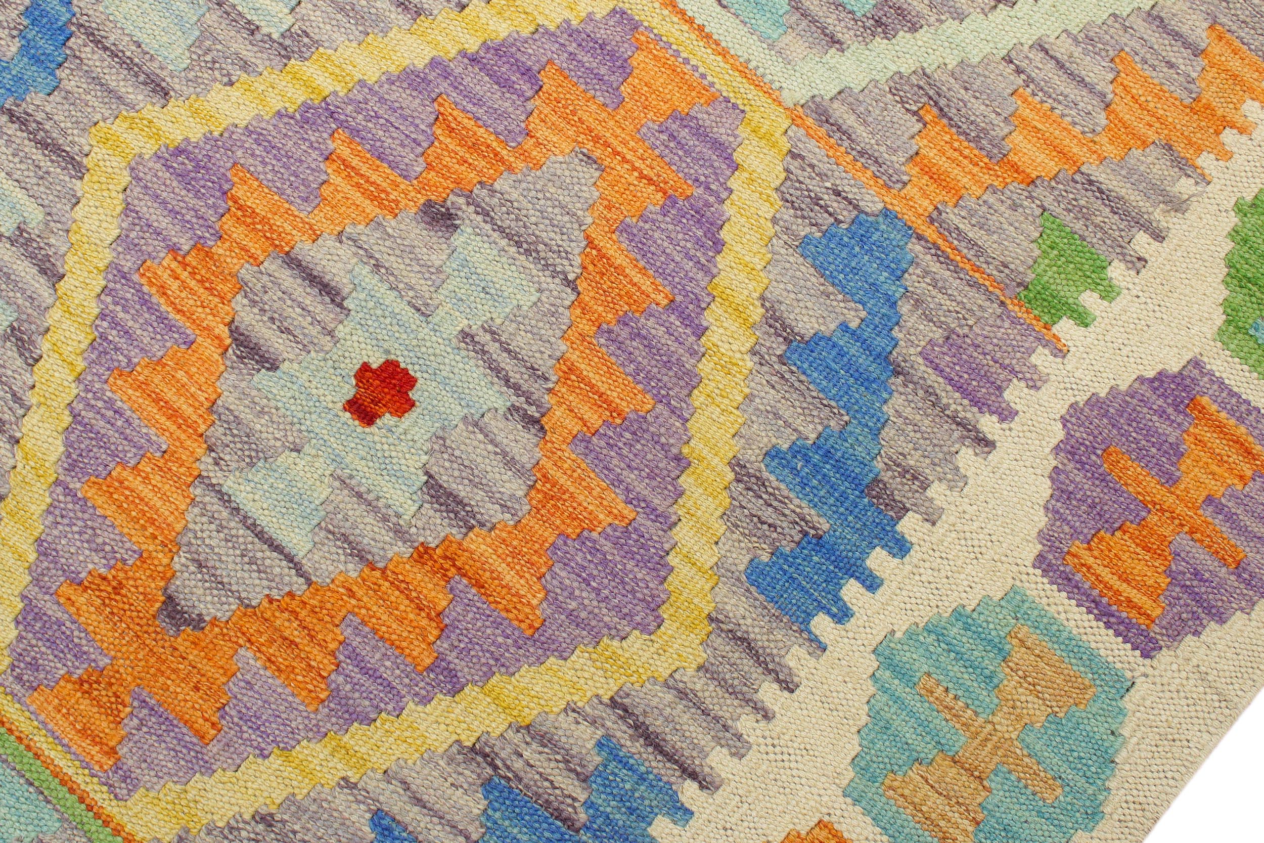 handmade Geometric Kilim Purple Beige Hand-Woven RECTANGLE 100% WOOL area rug 5 x 7