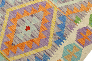 handmade Geometric Kilim Purple Beige Hand-Woven RECTANGLE 100% WOOL area rug 5 x 7