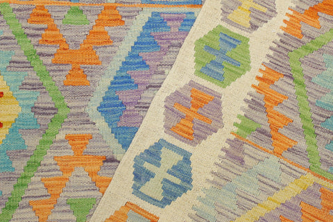 handmade Geometric Kilim Purple Beige Hand-Woven RECTANGLE 100% WOOL area rug 5 x 7