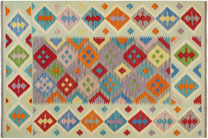 handmade Geometric Kilim Purple Blue Hand-Woven RECTANGLE 100% WOOL area rug 5 x 7