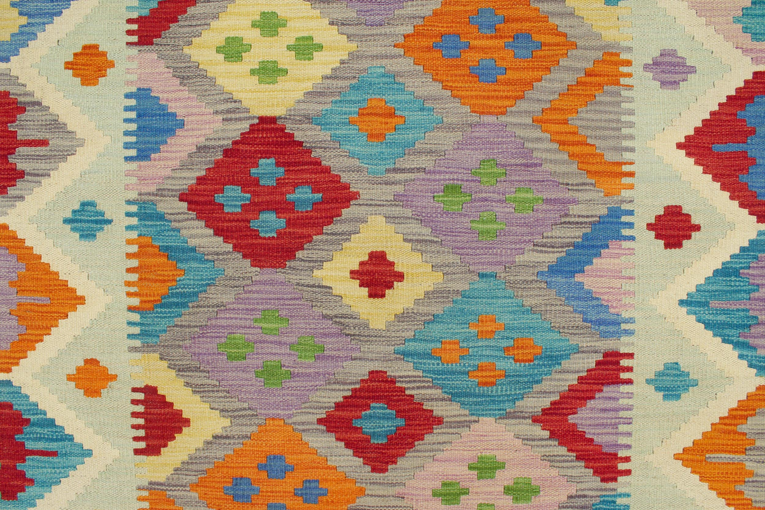 handmade Geometric Kilim Purple Blue Hand-Woven RECTANGLE 100% WOOL area rug 5 x 7
