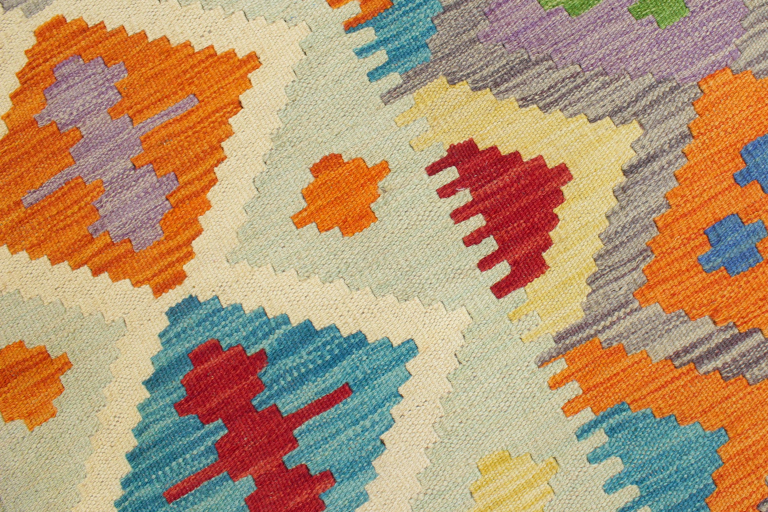 handmade Geometric Kilim Purple Blue Hand-Woven RECTANGLE 100% WOOL area rug 5 x 7