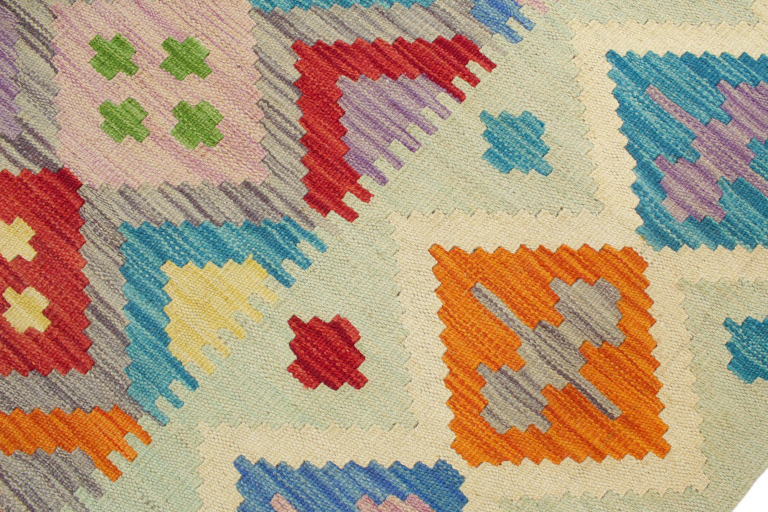 handmade Geometric Kilim Purple Blue Hand-Woven RECTANGLE 100% WOOL area rug 5 x 7