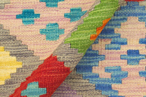 handmade Geometric Kilim Purple Blue Hand-Woven RECTANGLE 100% WOOL area rug 5 x 7