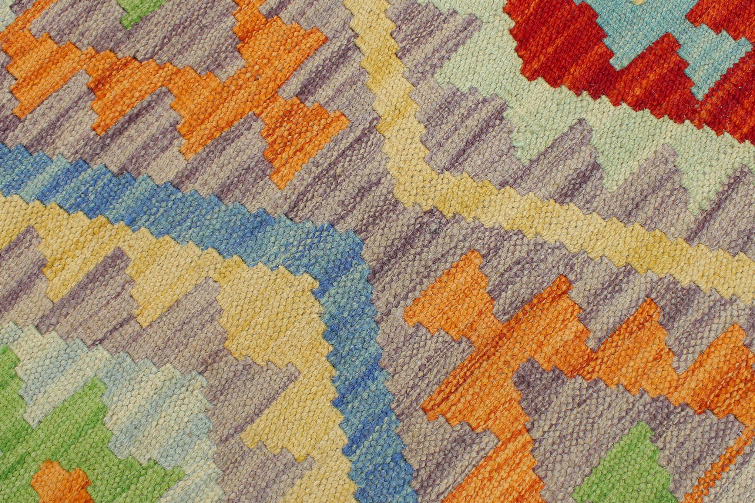 handmade Geometric Kilim Purple Beige Hand-Woven RECTANGLE 100% WOOL area rug 5x6