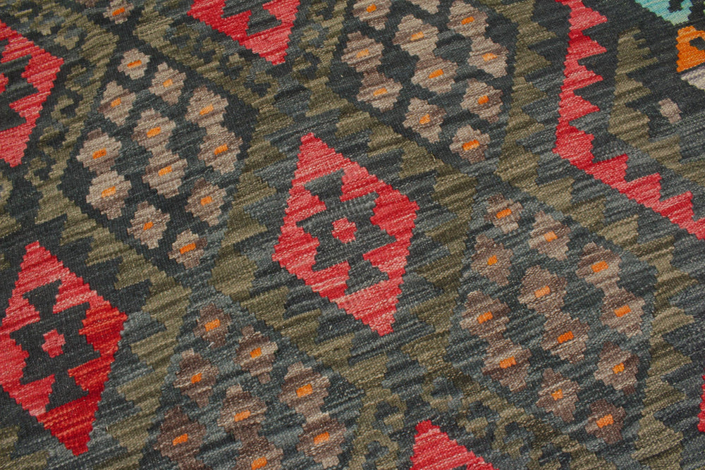 handmade Geometric Kilim Charcoal Red Hand-Woven RECTANGLE 100% WOOL area rug 6 x 8