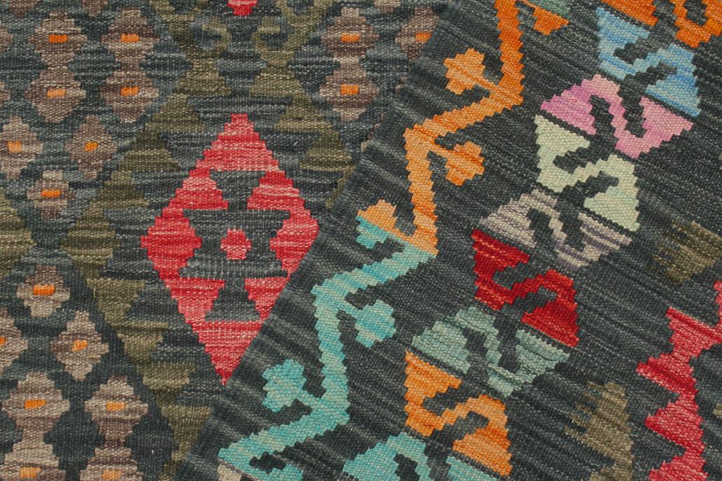 Flat Weave Kilim Antique Navaho Vintage handmade Geometric Kilim Charcoal Red Hand-Woven Rectangle 100% Wool Area Rug 6x8 