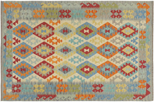 handmade Geometric Kilim Beige Gray Hand-Woven RECTANGLE 100% WOOL area rug 5 x 7