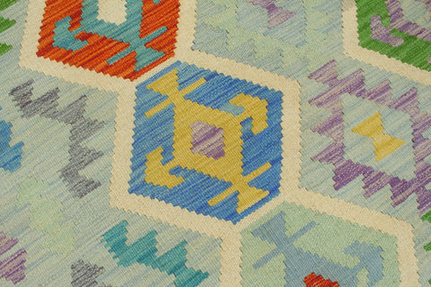 handmade Geometric Kilim Blue Rust Hand-Woven RECTANGLE 100% WOOL area rug 5 x 7
