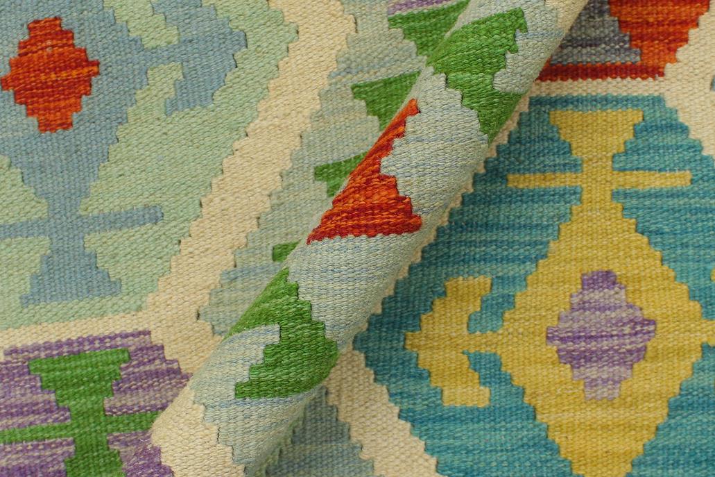 Flat Weave Kilim Antique Navaho Vintage handmade Geometric Kilim Blue Rust Hand-Woven Rectangle 100% Wool Area Rug 5x7 