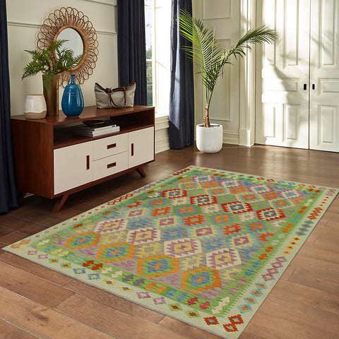 handmade Geometric Kilim Purple Blue Hand-Woven RECTANGLE 100% WOOL area rug 6 x 8