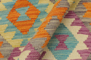 handmade Geometric Kilim Purple Blue Hand-Woven RECTANGLE 100% WOOL area rug 6 x 8