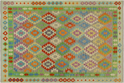 handmade Geometric Kilim Purple Blue Hand-Woven RECTANGLE 100% WOOL area rug 6 x 8
