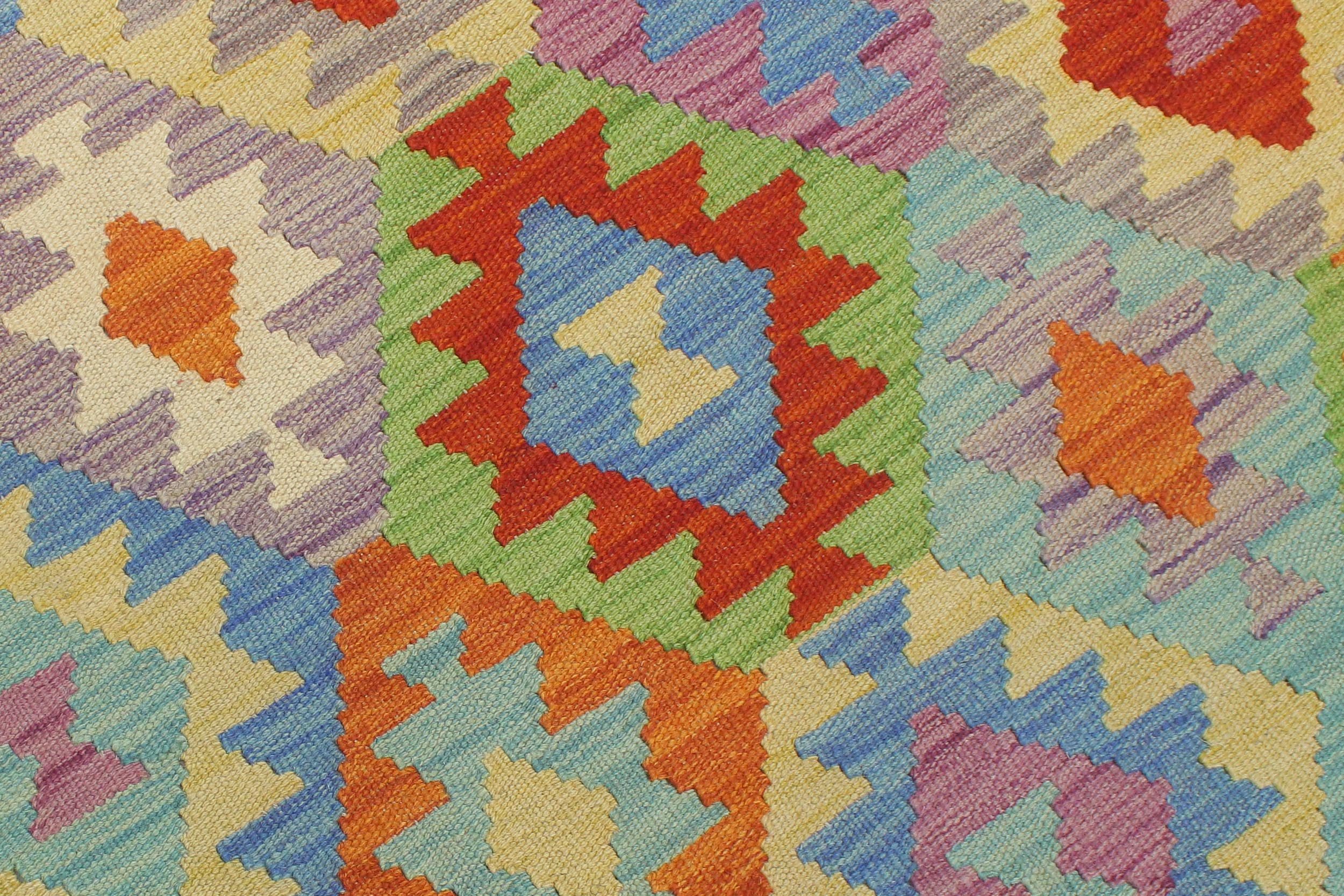 handmade Geometric Kilim Rust Blue Hand-Woven RECTANGLE 100% WOOL area rug 6 x 8