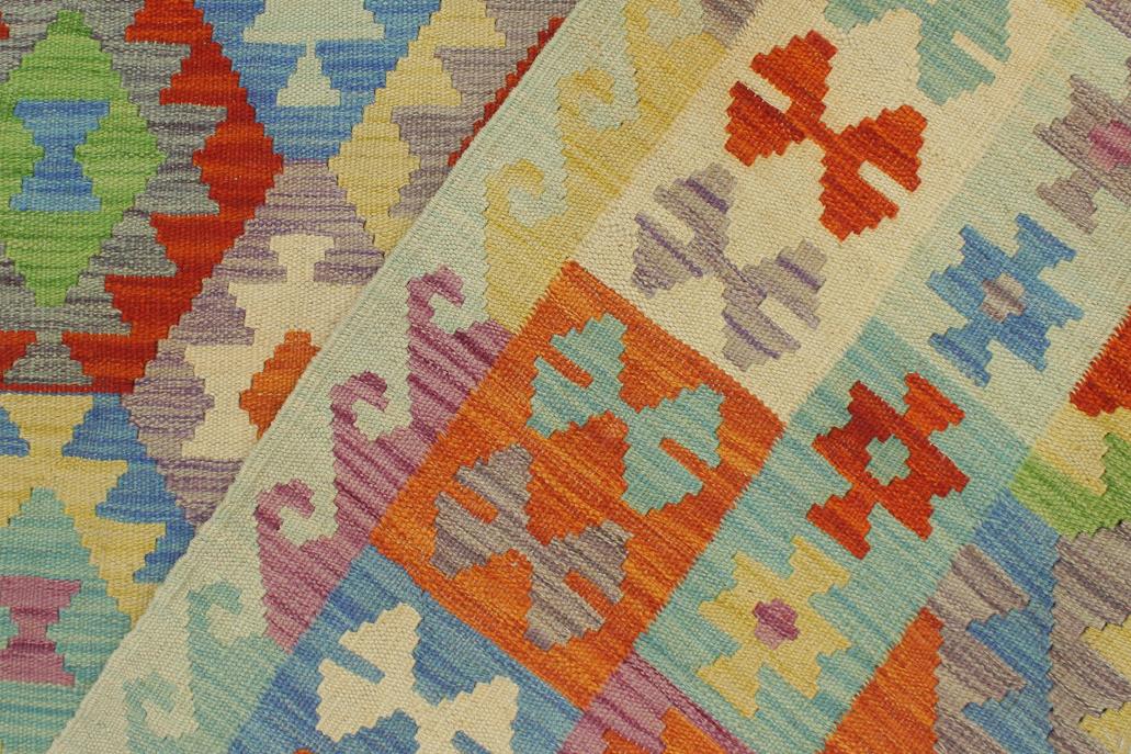 Flat Weave Kilim Antique Navaho Vintage handmade Geometric Kilim Rust Blue Hand-Woven Rectangle 100% Wool Area Rug 6x8 