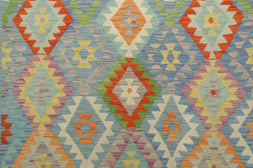 handmade Geometric Kilim Blue Rust Hand-Woven RECTANGLE 100% WOOL area rug 5 x 7