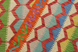 handmade Modern Kilim Blue Rust Hand-Woven RECTANGLE 100% WOOL area rug 5x8