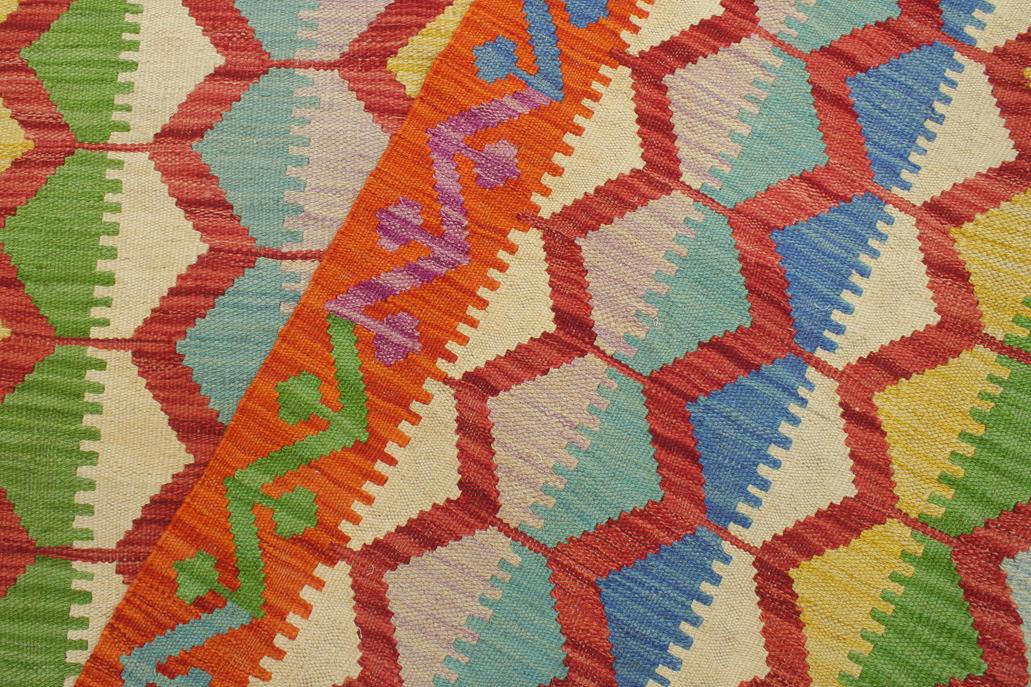 Flat Weave Kilim Antique Navaho Vintage handmade Modern Kilim Blue Rust Hand-Woven Rectangle 100% Wool Area Rug 5x8 