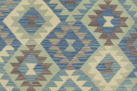 handmade Geometric Kilim Blue Beige Hand-Woven RECTANGLE 100% WOOL area rug 5x6