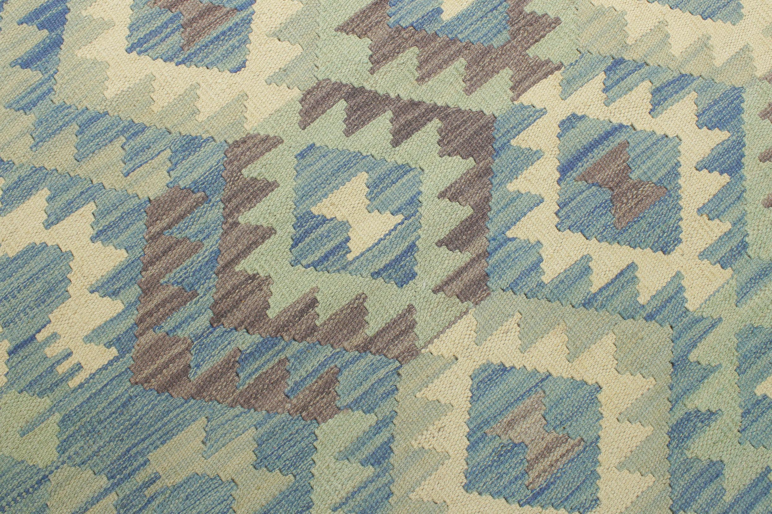 handmade Geometric Kilim Blue Beige Hand-Woven RECTANGLE 100% WOOL area rug 5x6