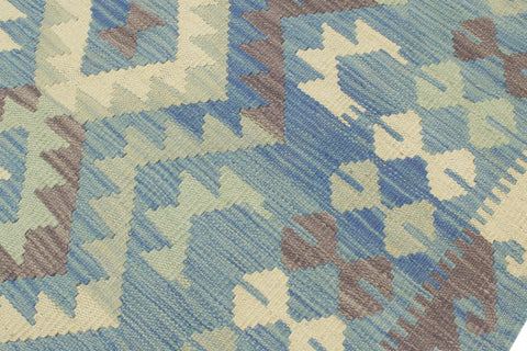handmade Geometric Kilim Blue Beige Hand-Woven RECTANGLE 100% WOOL area rug 5x6