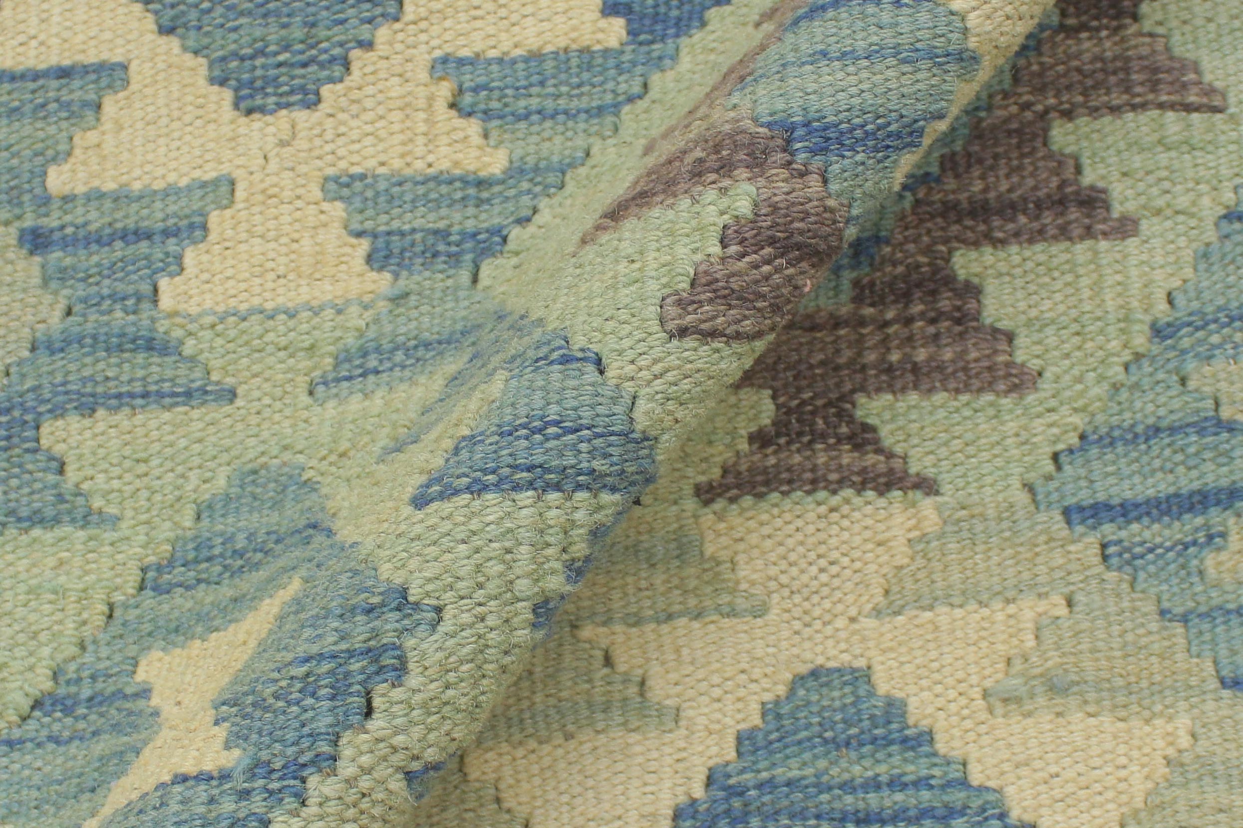 handmade Geometric Kilim Blue Beige Hand-Woven RECTANGLE 100% WOOL area rug 5x6