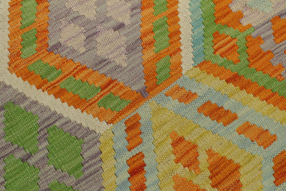 handmade Geometric Kilim Orange Blue Hand-Woven RECTANGLE 100% WOOL area rug 4 x 5