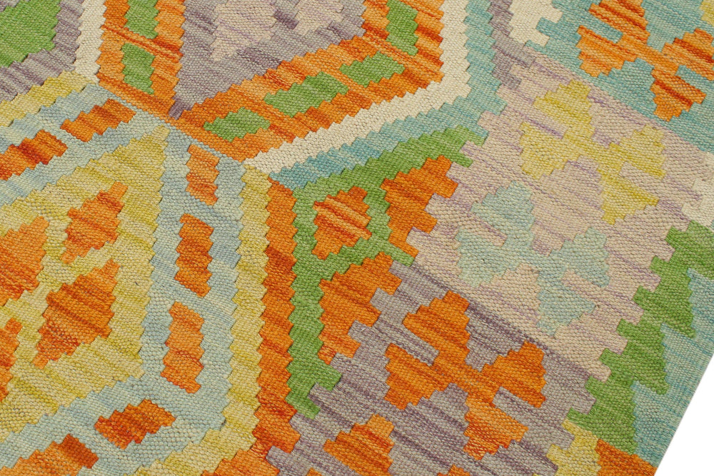 handmade Geometric Kilim Orange Blue Hand-Woven RECTANGLE 100% WOOL area rug 4 x 5