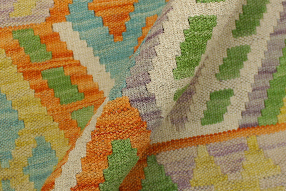 handmade Geometric Kilim Orange Blue Hand-Woven RECTANGLE 100% WOOL area rug 4 x 5