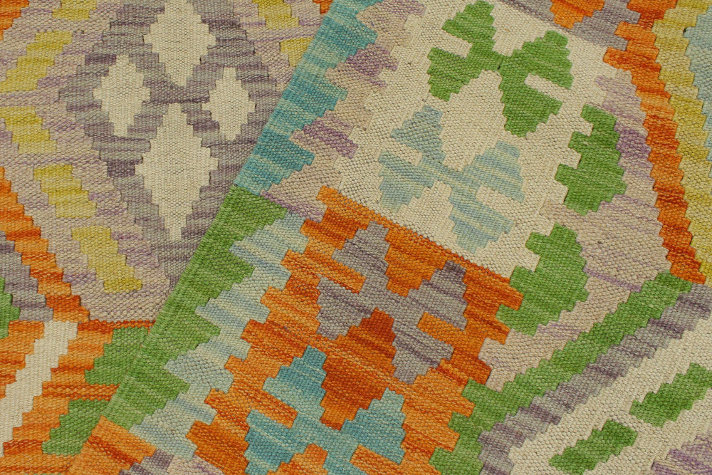 handmade Geometric Kilim Orange Blue Hand-Woven RECTANGLE 100% WOOL area rug 4 x 5