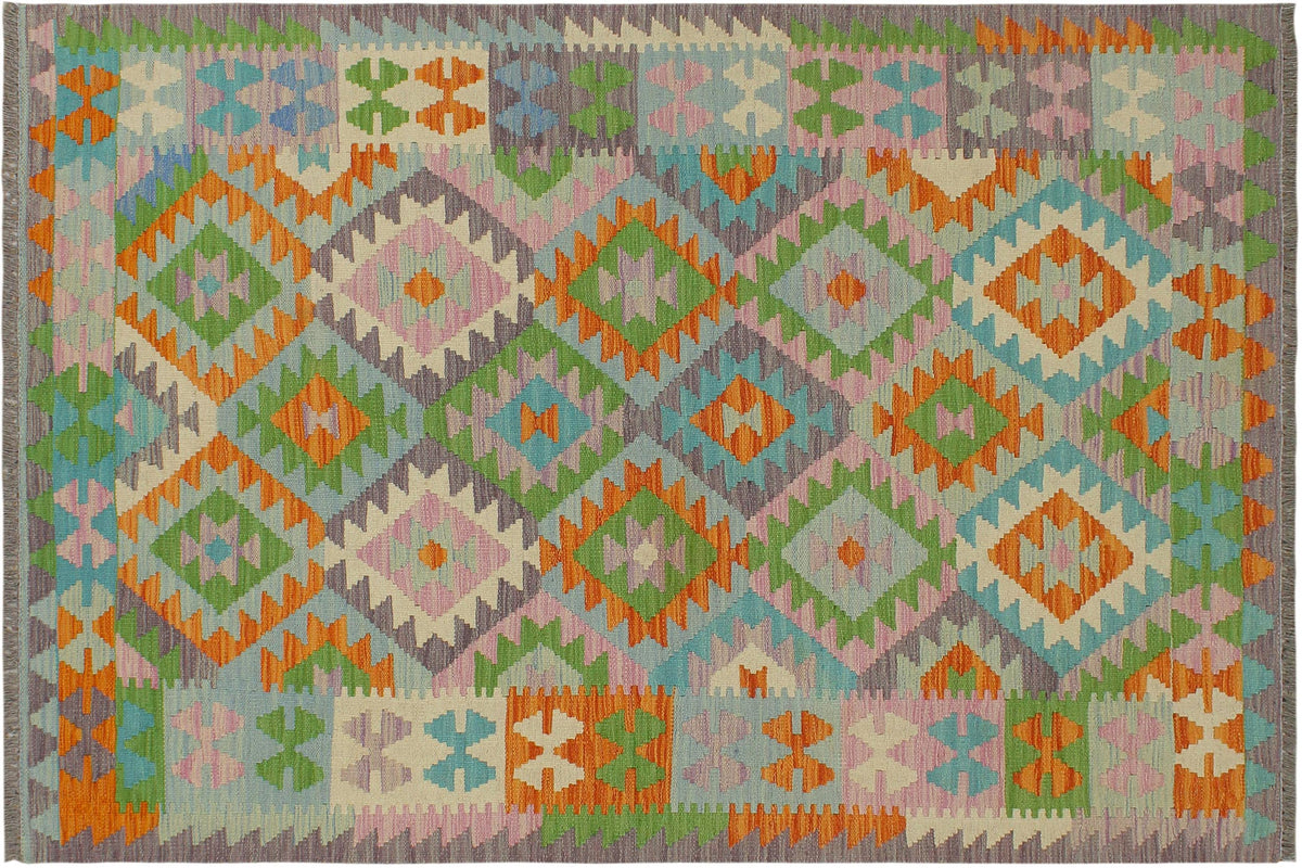 handmade Geometric Kilim Purple Blue Hand-Woven RECTANGLE 100% WOOL area rug 4 x 6