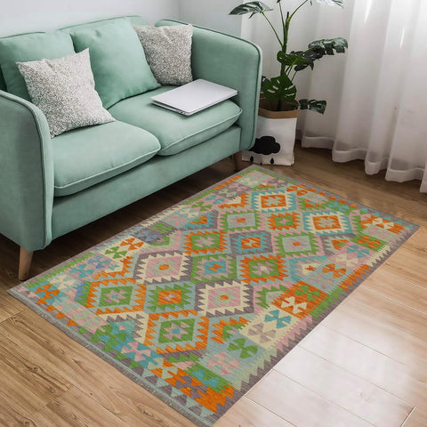 handmade Geometric Kilim Purple Blue Hand-Woven RECTANGLE 100% WOOL area rug 4 x 6