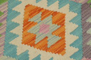 handmade Geometric Kilim Purple Blue Hand-Woven RECTANGLE 100% WOOL area rug 4 x 6