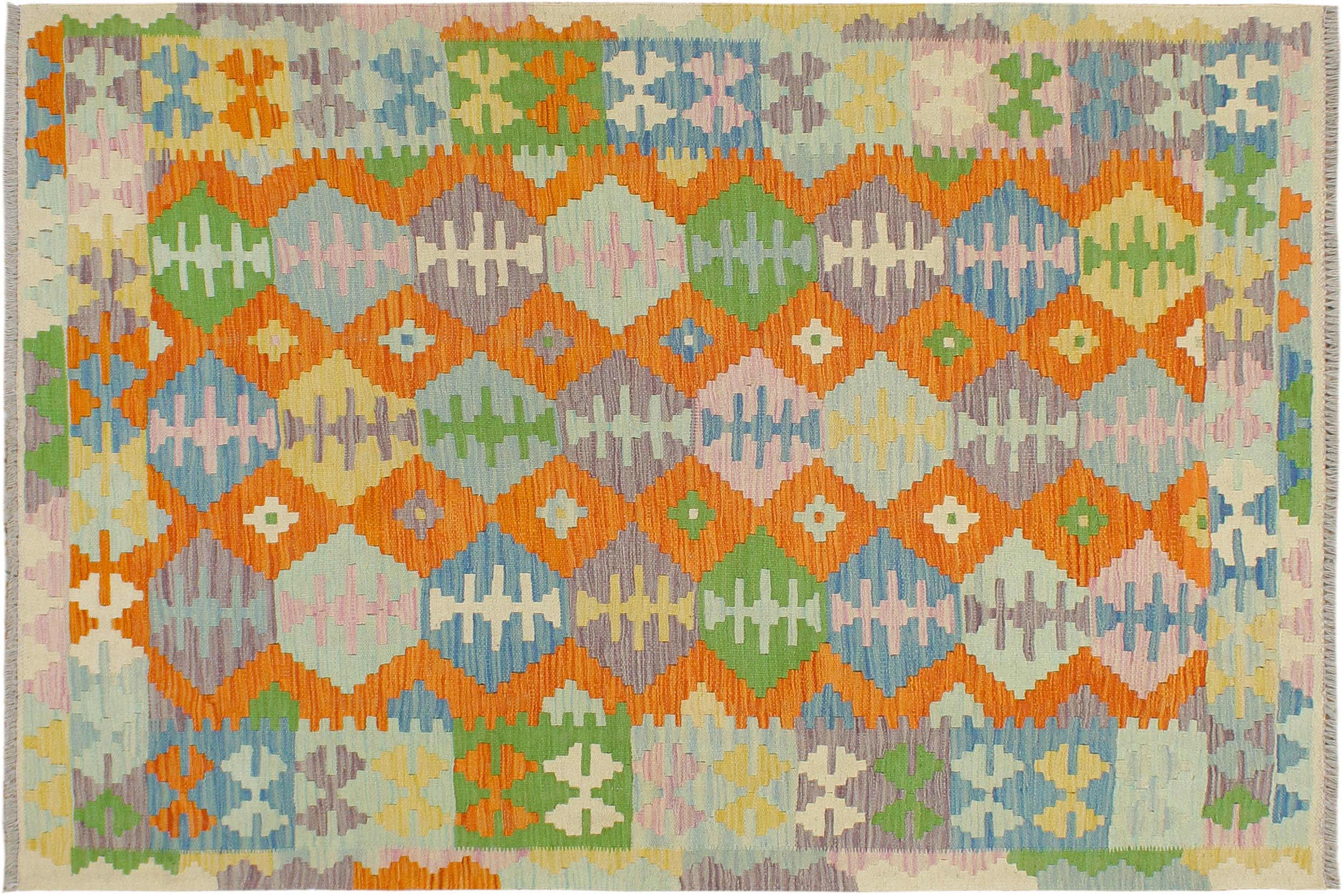 handmade Geometric Kilim Orange Blue Hand-Woven RECTANGLE 100% WOOL area rug 4 x 6