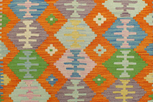 handmade Geometric Kilim Orange Blue Hand-Woven RECTANGLE 100% WOOL area rug 4 x 6