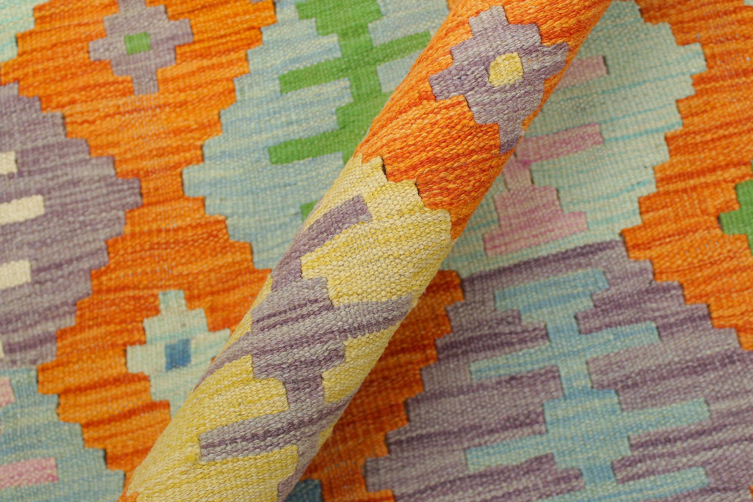handmade Geometric Kilim Orange Blue Hand-Woven RECTANGLE 100% WOOL area rug 4 x 6