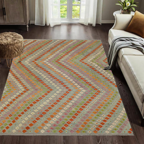 handmade Modern Kilim Purple Rust Hand-Woven RECTANGLE 100% WOOL area rug 7x10