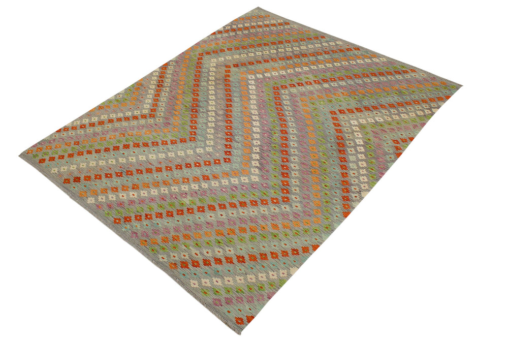 handmade Modern Kilim Purple Rust Hand-Woven RECTANGLE 100% WOOL area rug 7x10
