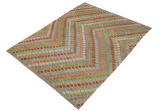 handmade Modern Kilim Purple Rust Hand-Woven RECTANGLE 100% WOOL area rug 7x10
