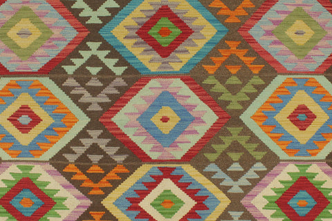 handmade Geometric Kilim Brown Beige Hand-Woven RECTANGLE 100% WOOL area rug 9 x 12